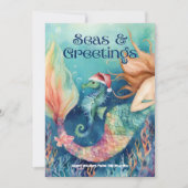 Zeemeermin & Zeepaardje Santa Beach Kerstmis Feestdagenkaart (Voorkant)