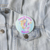 Zeemeermin zeepaardje waterverf 6e Verjaardag op m Ronde Button 7,6 Cm (In situ)