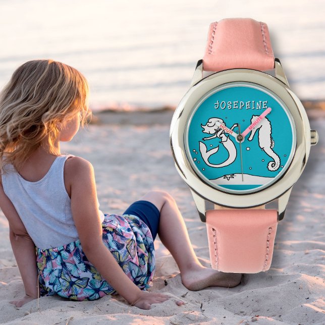 Zeemeermin Zeepaardnaam Sjabloon Kinder Horloge (Creator heeft geüpload)