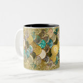 Zeemeermin Zeeschubben Beachy Glam Custom Monogram Tweekleurige Koffiemok (Voorkant links)