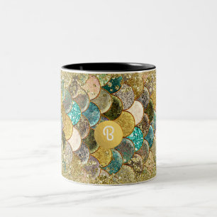 Zeemeermin Zeeschubben Beachy Glam Custom Monogram Tweekleurige Koffiemok