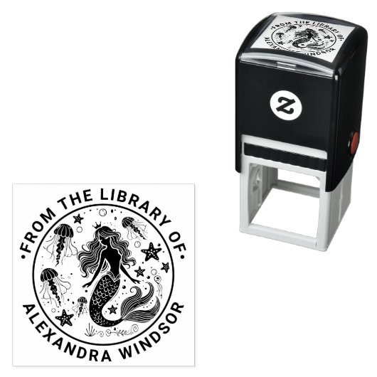 Zeemeermin Zeester Kwallen Bibliotheek Boeknaam Zelfinktende Stempel (In situ)