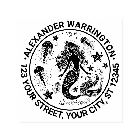 Zeemeermin Zeesterkwal Naam Terugkeeradres Zelfinktende Stempel (Design)
