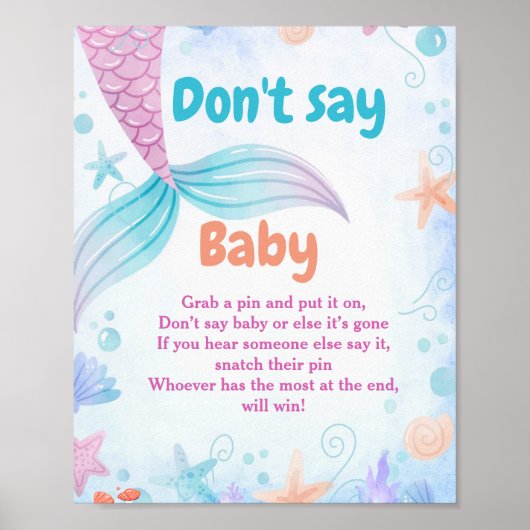 Zeemeermin Zeg niet Baby Baby shower Spelbord Poster (Voorkant)