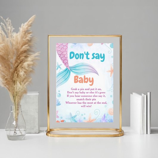 Zeemeermin Zeg niet Baby Baby shower Spelbord Poster