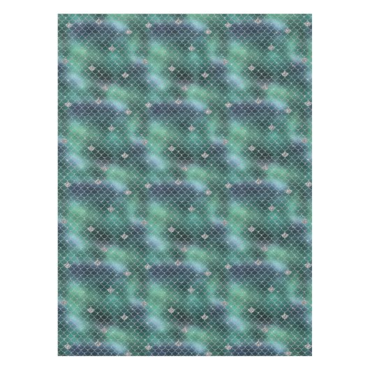 Zeemeermin Zilver Blauwgroen Groene Oceaan Glitz Tafelkleed (Voorkant)