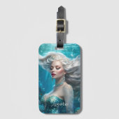 Zeemeermin Zilver Haar Turquoise Oceaan Bagagelabel (Voorkant (verticaal))