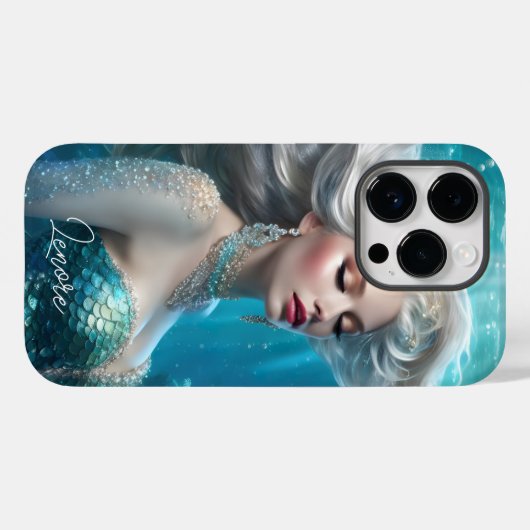 Zeemeermin Zilver Haar Turquoise Oceaan Case-Mate iPhone Case (Achterkant (horizontaal))