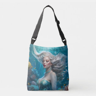 Zeemeermin Zilver Haar Turquoise Oceaan Crossbody Tas