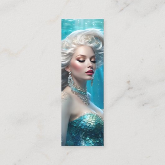 Zeemeermin Zilver Haar Turquoise Oceaan Mini Boekm Mini Visitekaartje (Achterkant)
