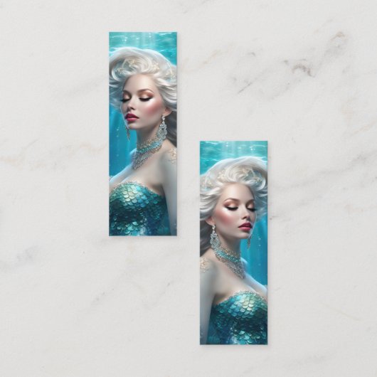 Zeemeermin Zilver Haar Turquoise Oceaan Mini Boekm Mini Visitekaartje (Voorkant / Achterkant)