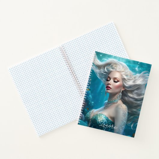 Zeemeermin Zilver Haar Turquoise Oceaan Notitieboek (Binnen)