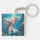Zeemeermin Zilver Haar Turquoise Oceaan Sleutelhanger (Achterkant)