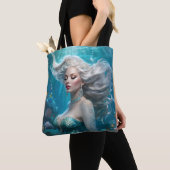 Zeemeermin Zilver Haar Turquoise Oceaan Tote Bag (Dichtbij)
