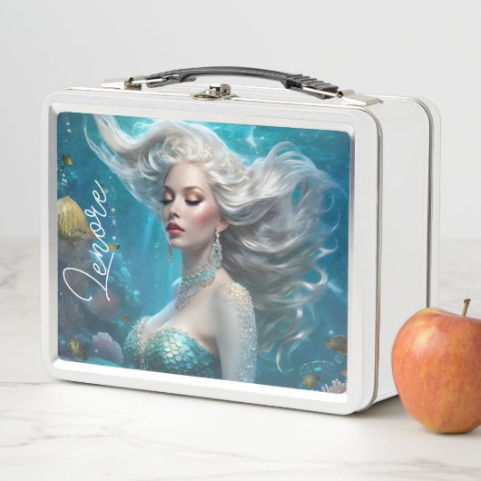 Zeemeermin Zilveren Haar Turquoise Oceaan (In situ)