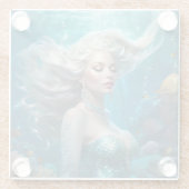 Zeemeermin Zilveren Haar Turquoise Oceaan Glazen Onderzetter (Achterkant)