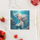 Zeemeermin Zilveren Haar Turquoise Oceaan Servet (Insitu)