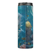 Zeemeermin Zilveren Haar Turquoise Oceaan Thermosbeker (Achterkant)