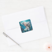 Zeemeermin Zilveren Haar Turquoise Oceaan Vierkante Sticker (Envelop)