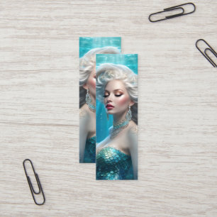 Zeemeermin Zilveren Haar Turquoise Ocean Mini Blad Mini Visitekaartje