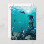 Zeemeermin zit op een rots briefkaart (Voorkant / Achterkant)