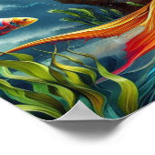 Zeemeermin Zit op Rock Omgeven door Whimsical 16x1 Poster (Hoek)