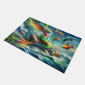 Zeemeermin Zit op Rock Omgeven door Whimsical 36x2 Deurmat (Schuin)