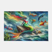 Zeemeermin Zit op Rock Omgeven door Whimsical 36x2 Deurmat (Voorkant)