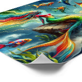 Zeemeermin Zit op Rock Omgeven door Whimsical 7x5 Poster (Hoek)