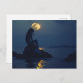 Zeemeermin zit 's nachts op een rots briefkaart (Voorkant / Achterkant)