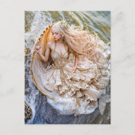 Zeemeermin Zittend In Giant Seashell Aan De Kust Feestdagenkaart