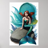 Zeemeermin zittend op een rots | AI Art Poster (Voorkant)
