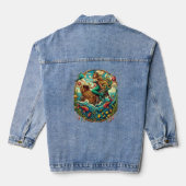 Zeemeermin zittend op een rots met een open schat denim jacket (Achterkant)