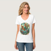 Zeemeermin zittend op een rots met een open schat t-shirt (Voorkant volledig)