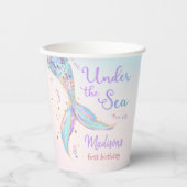 Zeemeermin Zomerzwembad 1e Verjaardagsfeest Papieren Bekers (Voorkant)