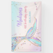 Zeemeermin Zomerzwembad 1e Verjaardagsfeest Spandoek (Verticaal)