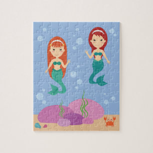 Zeemeermin zussen in het zee zwaaien kinder puzzel