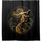 Zeemeermin Zwart en Goud Art Deco Douche Gordijn (Voorkant)