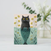 Zeemeermin Zwarte Kitty Briefkaart (Staand voorkant)