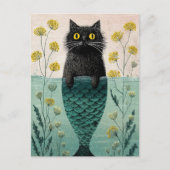 Zeemeermin Zwarte Kitty Briefkaart (Voorkant)