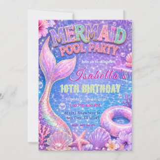 Zeemeermin Zwembad Feest Verjaardagsuitnodiging Kaart