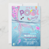 Zeemeermin zwembad feest verjaardagsuitnodiging, m kaart (Voorkant)