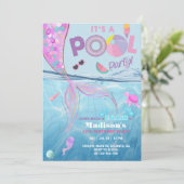 Zeemeermin zwembad feest verjaardagsuitnodiging, m kaart (Staand voorkant)