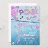 Zeemeermin zwembad feest verjaardagsuitnodiging, m kaart (Voorkant / Achterkant)