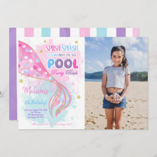 Zeemeermin & Zwembad kinder uitnodiging met foto