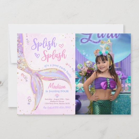 Zeemeermin zwembad onder het Zee 4e verjaardag fot Kaart (Voorkant)