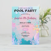 Zeemeermin Zwembad Party Meisje Verjaardag Uitnodi Kaart (Staand voorkant)