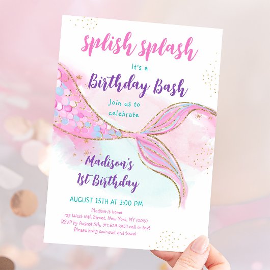 Zeemeermin Zwembad Party Roze Goud Verjaardag Kaart