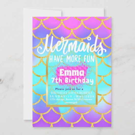 Zeemeermin Zwembad Party Roze Zeemeermin verjaarda Kaart (Voorkant)