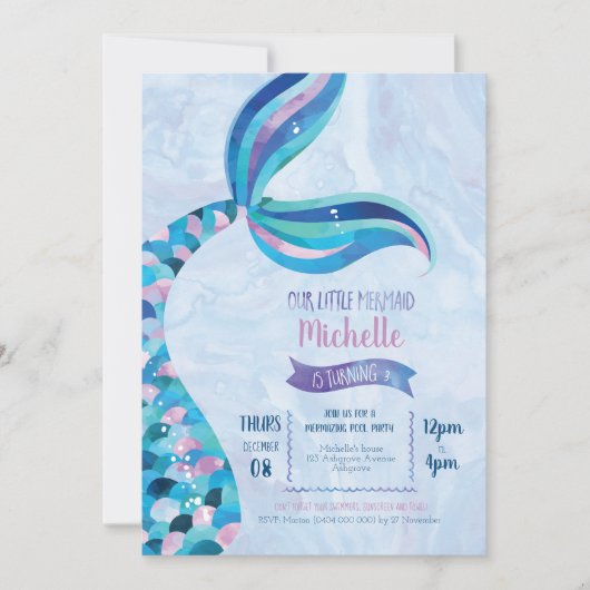 Zeemeermin Zwembad Party Verjaardag uitnodiging (Voorkant)